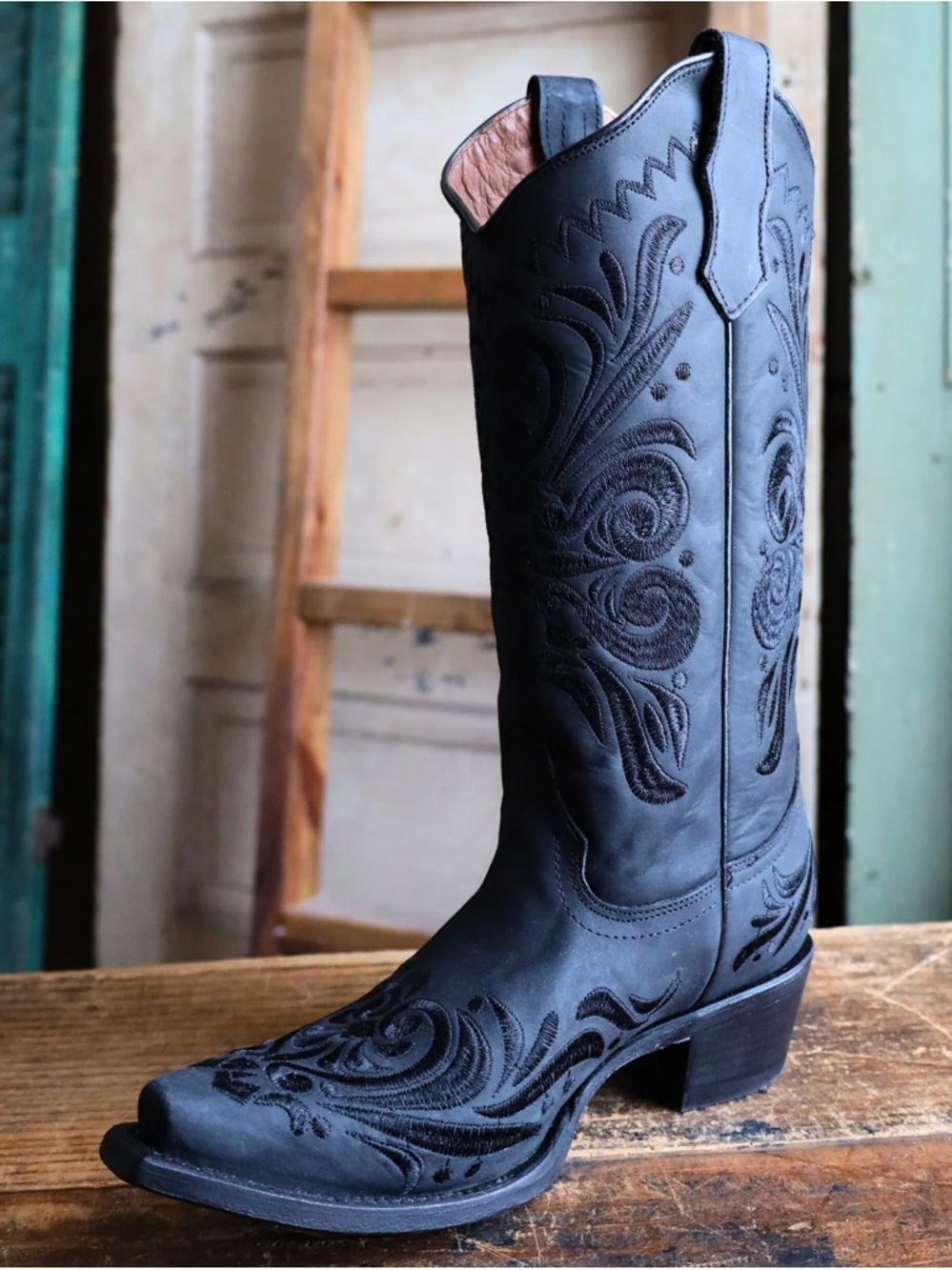 Circle G Black Embroidered Western Lace-Up Knee Boot